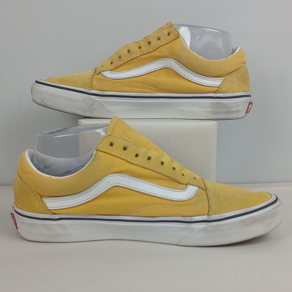 Vans Womens 8.5 Yellow White Canvas Lace Up Low Top Old Skool Skate Sneakers